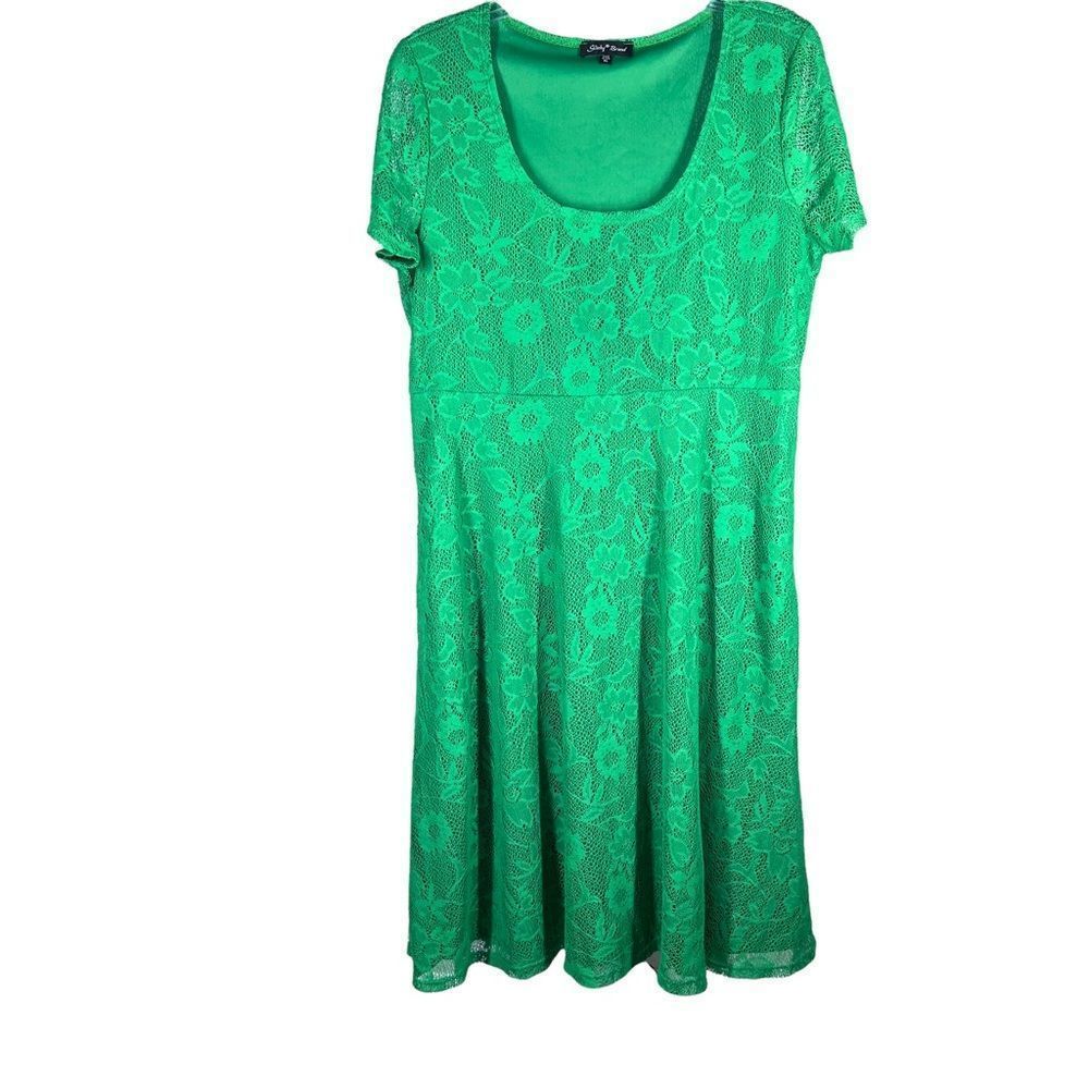 SLINKY Brand Womens Sz XL Green Lace Overlay Dress